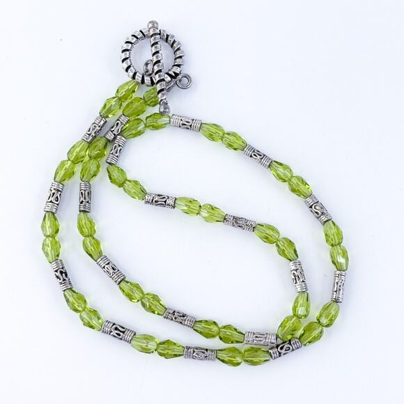 Vintage Sterling Silver 925 Green Crystal Bead Necklace 18" - Picture 2 of 4